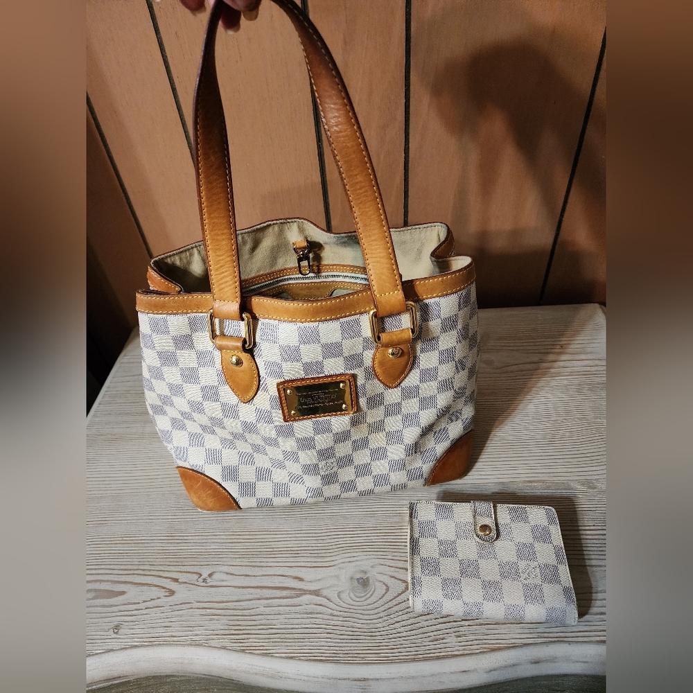 LOUIS VUITTON Damier Azur Hampstead PM Tote Bag N51207 LV Auth 55125 and wallet
